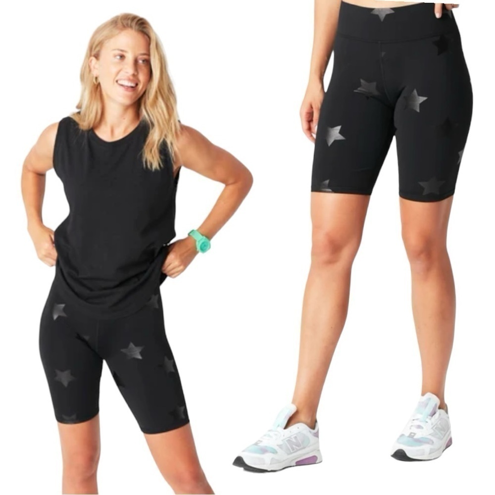 Nanette Lepore Black Star Foil High Waist Bike Shorts (8” inseam) NWOT